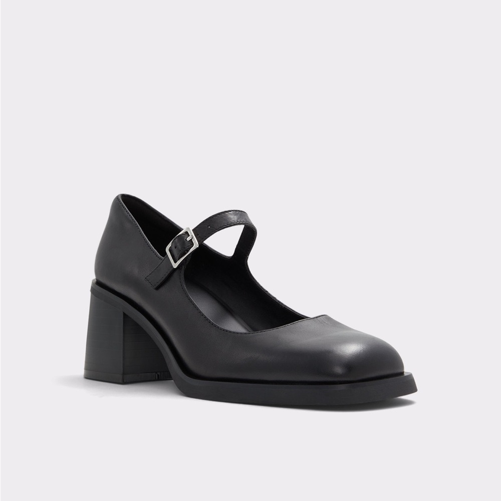 Aldo Black Square-Toe Mary Jane Flats - Picture 4 of 10